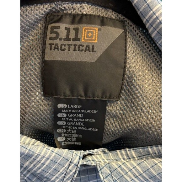511 Tactical Mens Shirt Size L Blue Checked Short Sleeve Snap Front Outdoor - Picture 3 of 8